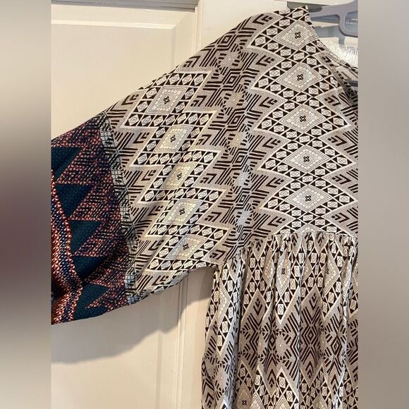 Umgee Boho Abstract Print Dress Tunic Brown Size Small - Picture 6 of 9